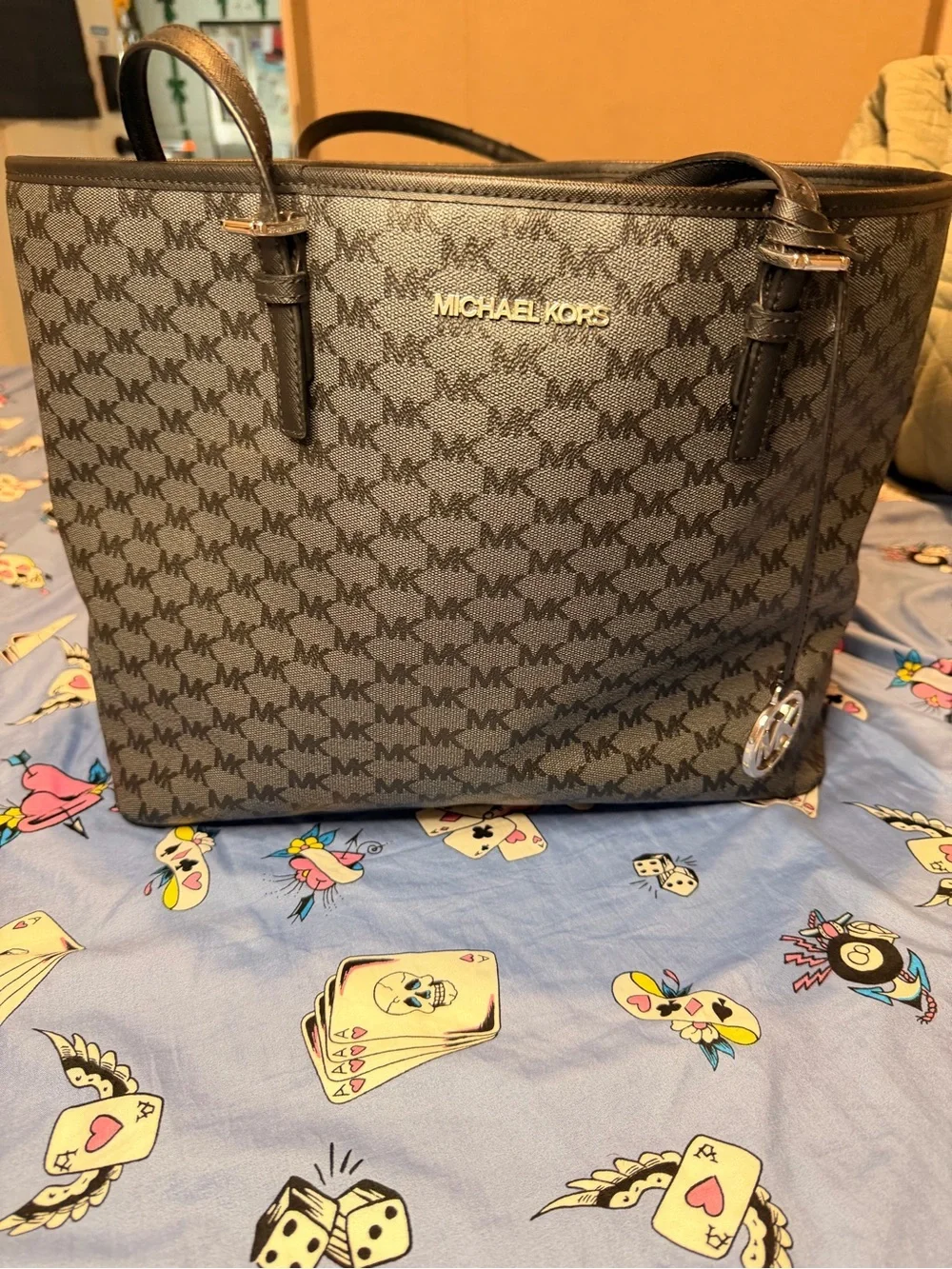Michael Kors Metallic Taupe Quilted Logo Interior